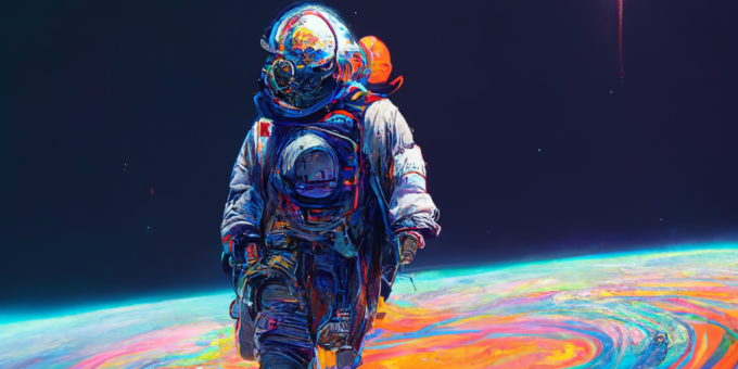Astronaut floating through cosmos